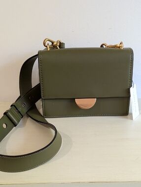 NWT Charles & Keith Olive Green Leather Crossbody Bag with Gold Hardware
